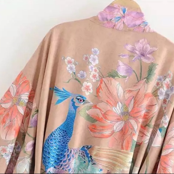 SOLD OUT Boho Gypsy Floral Peacock Open Kimono Duster Robe - Picture 12 of 12